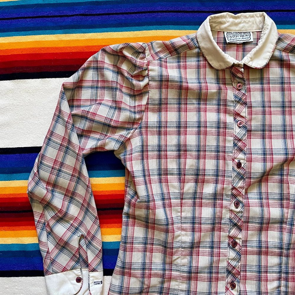 Vintage 70s Prairie Style Collared Shirt Stitches by Marjorie de Martino M-L